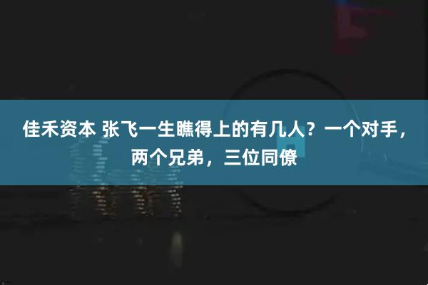 佳禾资本 张飞一生瞧得上的有几人？一个对手，两个兄弟，三位同僚