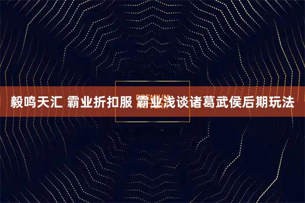 毅鸣天汇 霸业折扣服 霸业浅谈诸葛武侯后期玩法